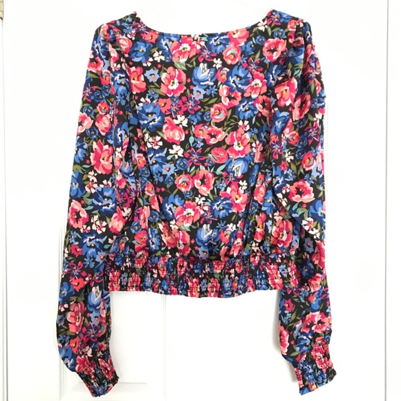 ONLY Floral Long Sleeve Top Blouse XL Blue Pink Green Patterned - Picture 4 of 14